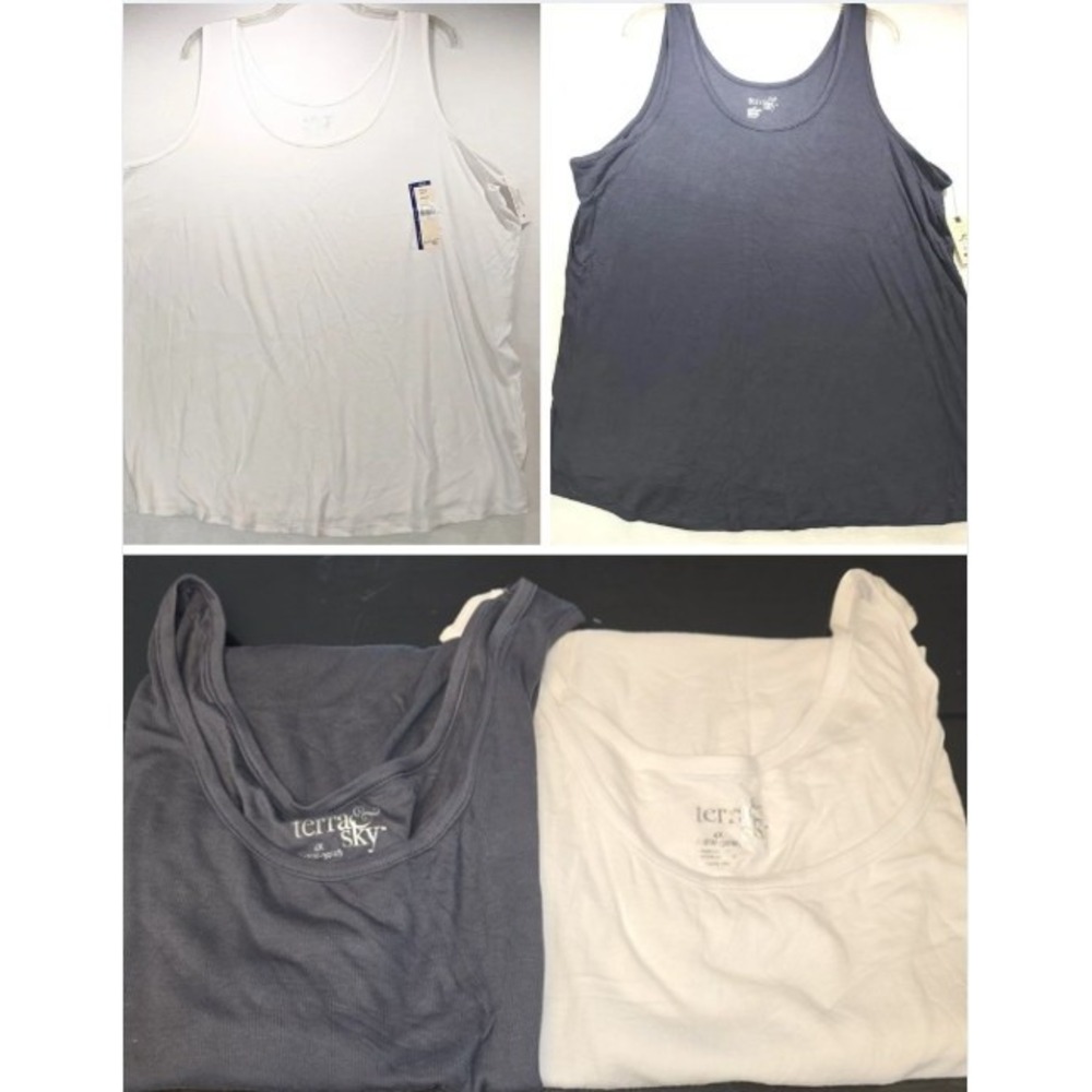 Terra & Sky Womens 4X Scoop Neck Fitted Rib Layering Tank Top 2 Pack White Grey